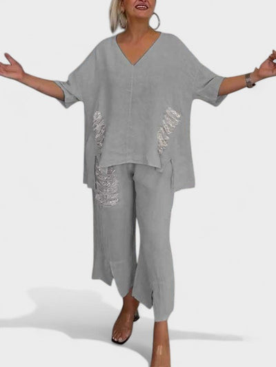 Raisa - V-Ausschnitt Zweiteiliges Set Für Sommer
