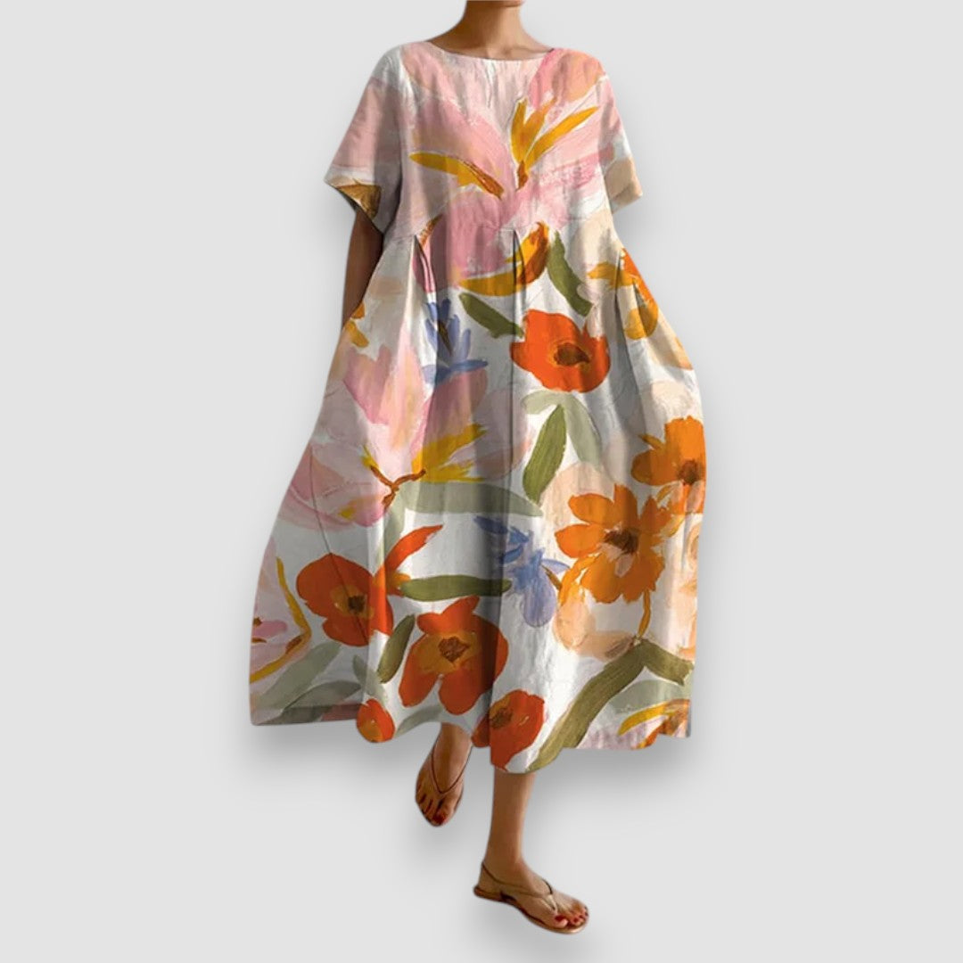 ISLA | KLEID MIT V-AUSSCHNITT UND BLUMENDRUCK