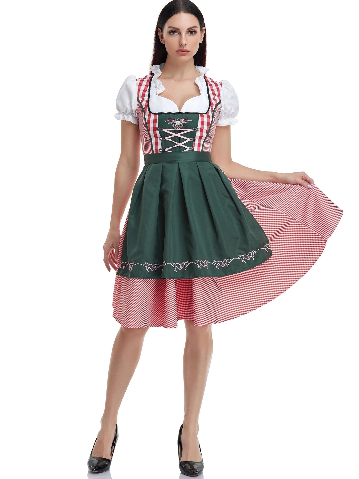 Damen Traditionell Midi Oktoberfest Dirndl Kleid