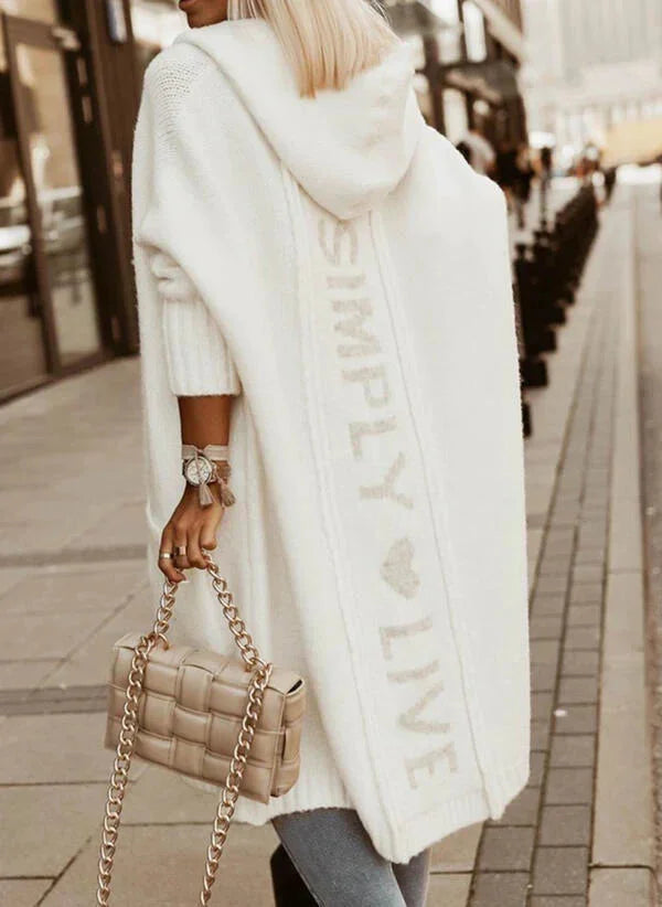 Langer Strickmantel Damen mit Kapuze