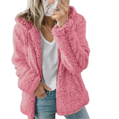 Damen Teddyjacke mit Kapuze