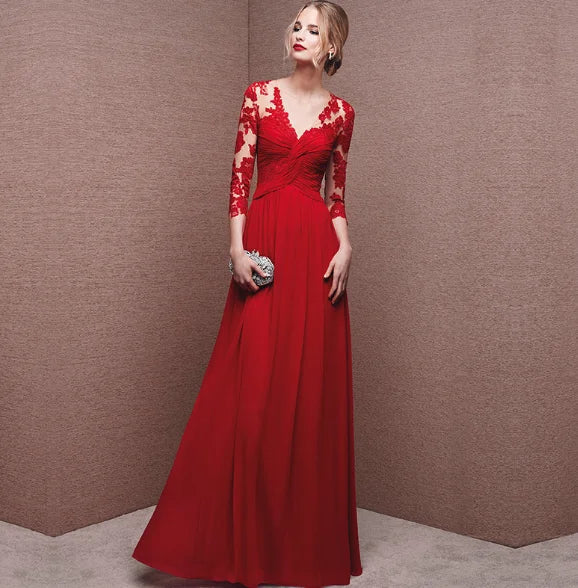 Damen Maxikleid mit Spitzenapplikationen und Rückendetail