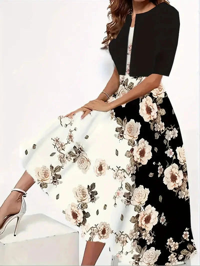 Damen Midi Sommerkleid mit Blazer und Blumenmuster