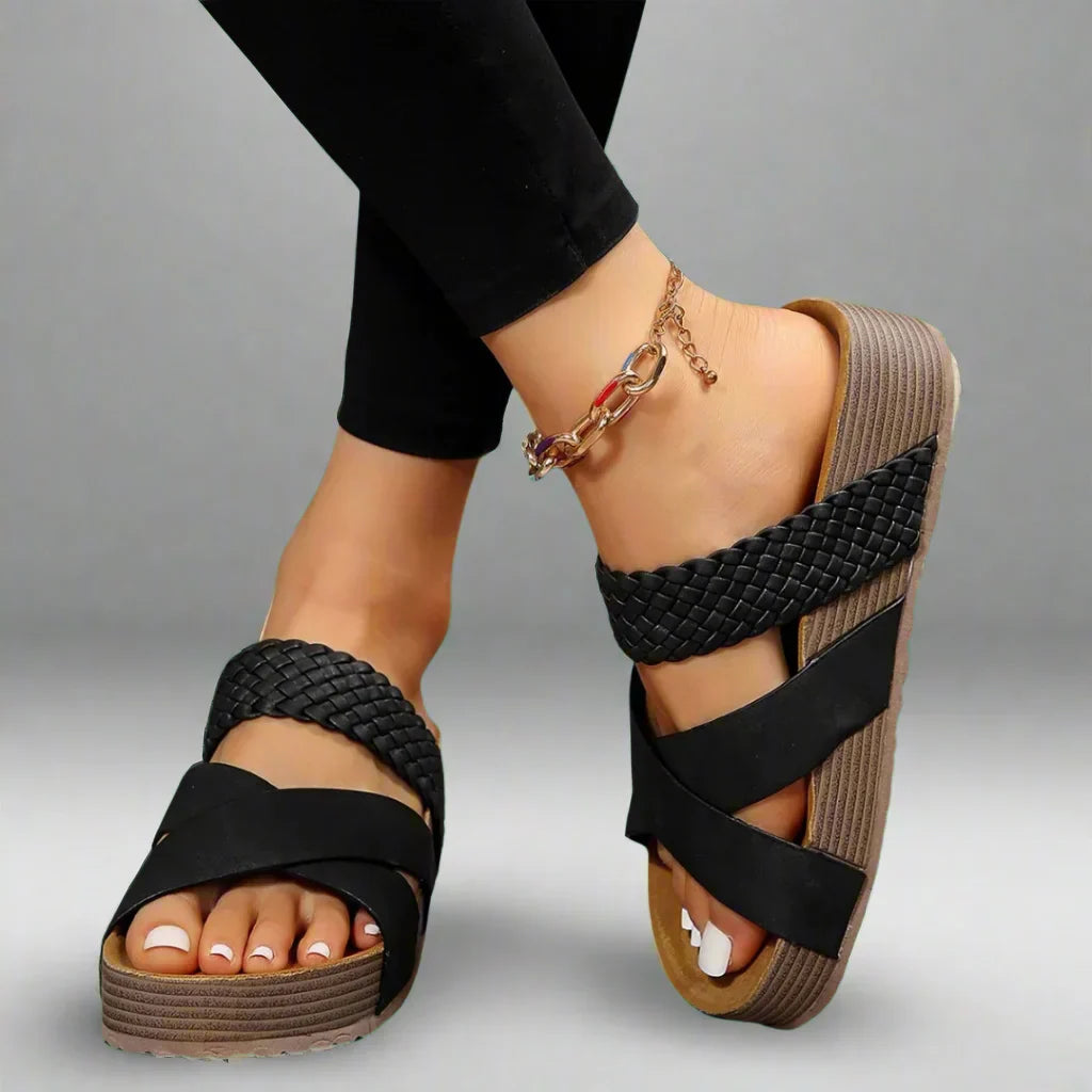 Damen Orthopädische Sandalen mit Flechtdetail und Keilabsatz