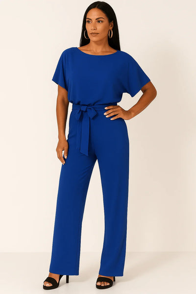 Damen Overall mit Krawatten Gürtel und weitem Bein