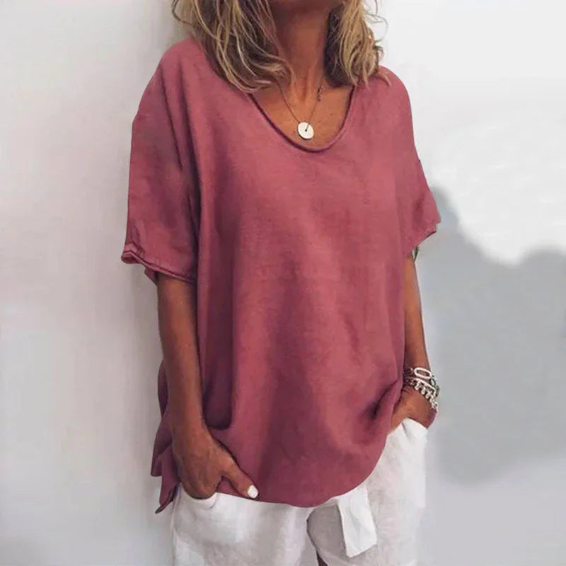 Damen Oversize T-Shirt mit V-Ausschnitt und kurzen Ärmeln