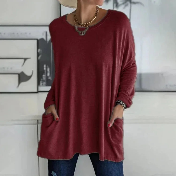 Damen Oversize Pullover mit Rundhalsausschnitt und Taschen