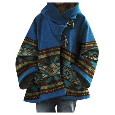 Damen Poncho Mantel mit Kapuze im Ethno-Stil