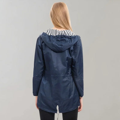 Damen Regenjacke mit gestreiftem Innenfutter und Reißverschluss