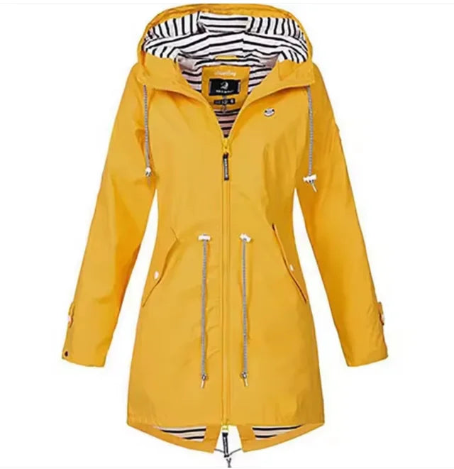 Damen Regenjacke mit Kapuze und verstellbarem Taillenzug