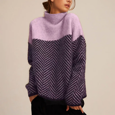 Damen Rollkragenpullover mit Strickmuster und langen Ärmeln