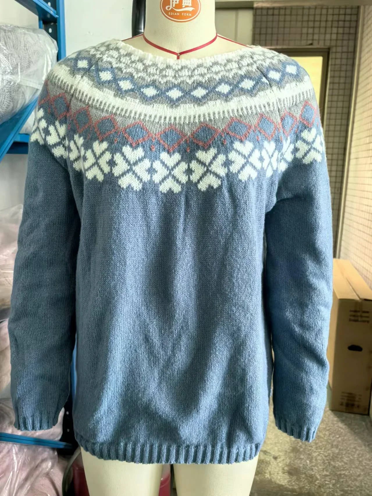Damen Strickpullover mit Rundhalsausschnitt und Norwegermuster