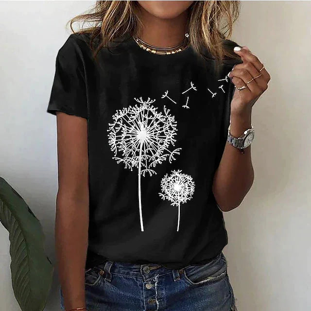 Damen T-Shirt mit Dandelion Print und kurzen Ärmeln