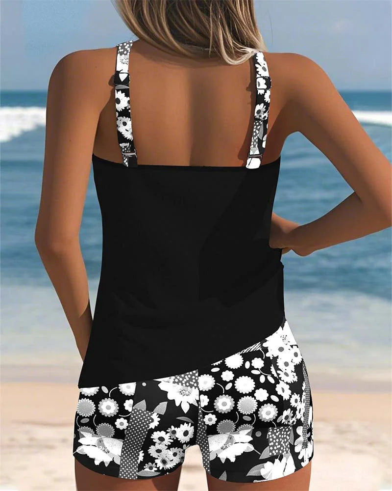 Damen Tankini Set mit Blumenmuster und Shorts