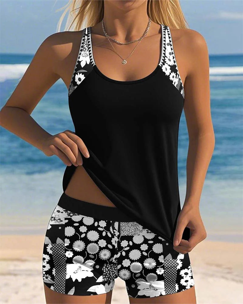 Damen Tankini Set mit Blumenmuster und Shorts