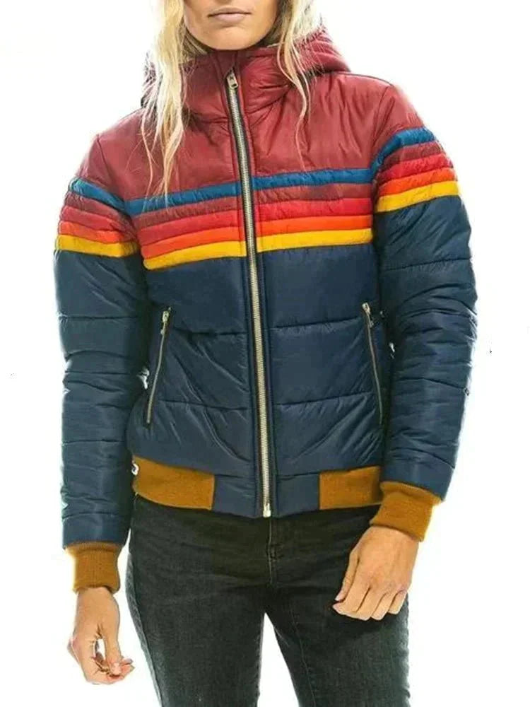 Damen Winterjacke mit Streifen und Kapuze