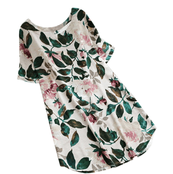 Blumiges Sommer Freizeitkleid mit kurzen Ärmeln für Damen – Malina