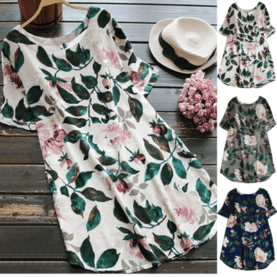 Blumiges Sommer Freizeitkleid mit kurzen Ärmeln für Damen – Malina