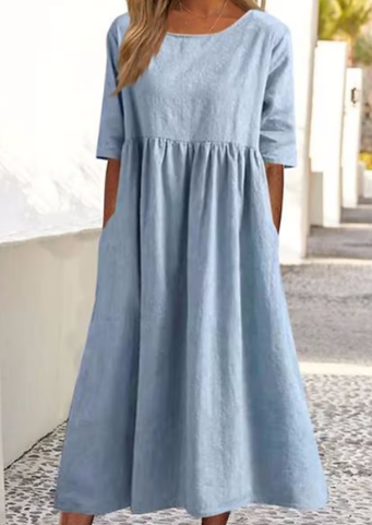 Elegantes Baumwoll-Leinen Kleid mit praktischen Taschen