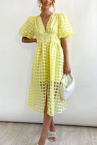 Elina – Chic Midi Kleid mit Puffärmeln