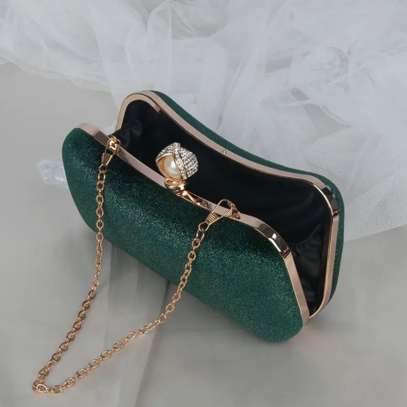 Elise | Samt-Clutch mit Perlenverschluss & Gold-Details – Elegante Abendtasche für Damen