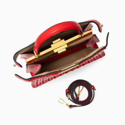 Estelle | Elegante geflochtene Handtasche mit Drehverschluss & goldenen Details