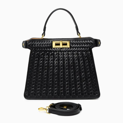 Estelle | Elegante geflochtene Handtasche mit Drehverschluss & goldenen Details