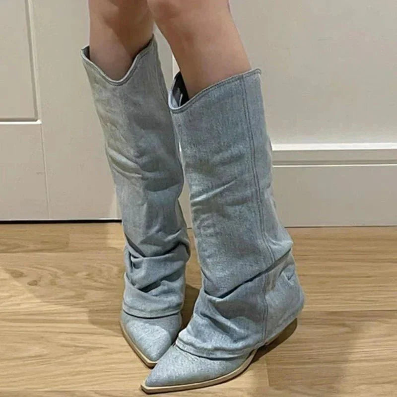 Estelle – Stilvolle Denim kniehohe Stiefel