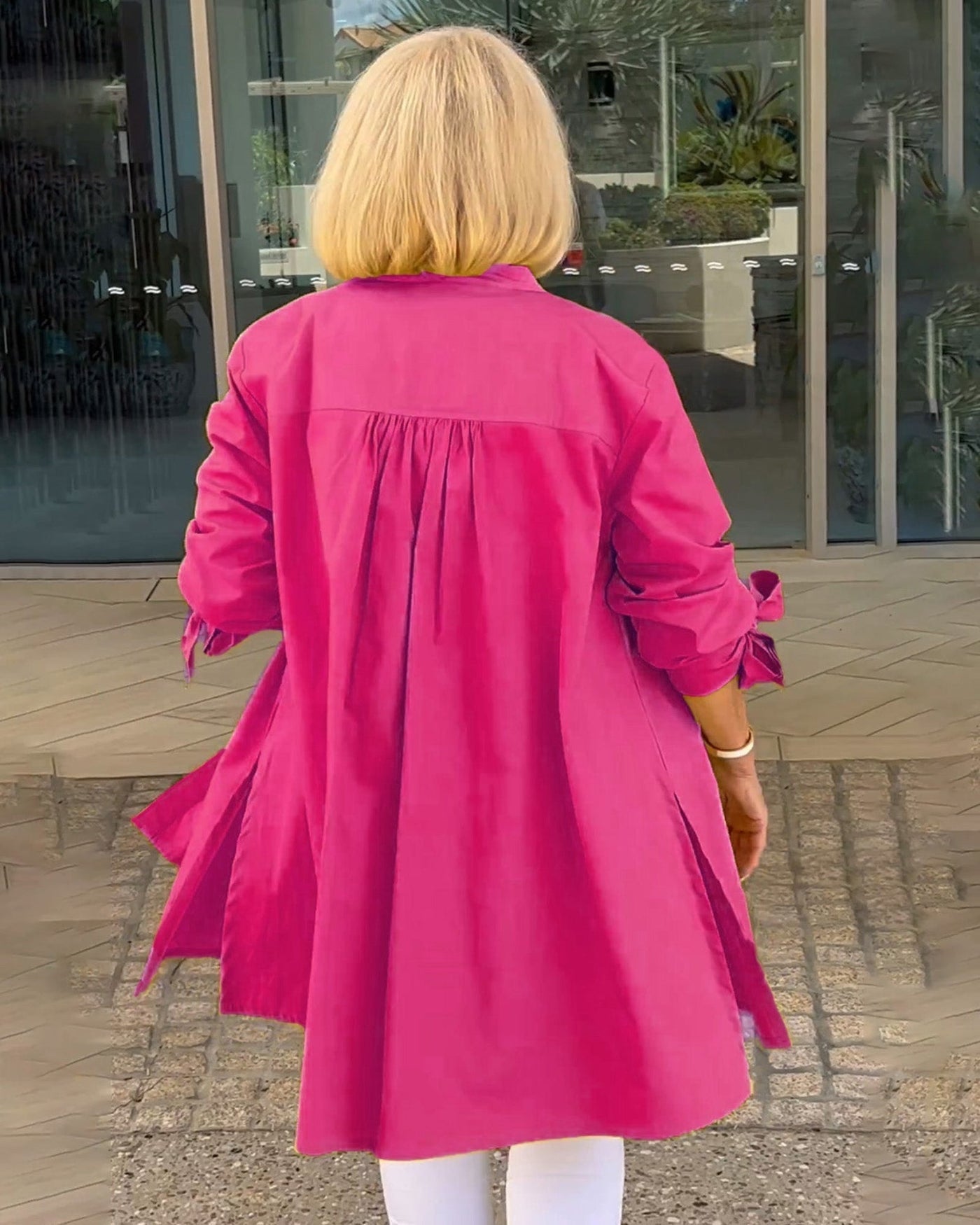 Evalina - Lange Hemdjacke aus Baumwolle mit Knöpfen und Taschen