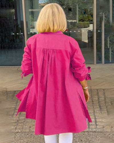 Evalina - Lange Hemdjacke aus Baumwolle mit Knöpfen und Taschen