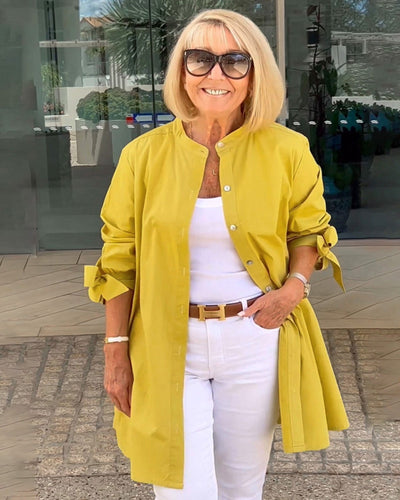 Evalina - Lange Hemdjacke aus Baumwolle mit Knöpfen und Taschen