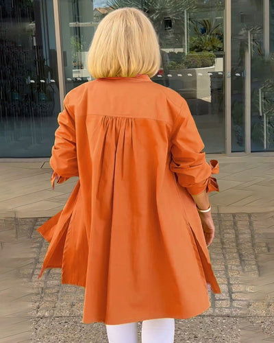 Evalina - Lange Hemdjacke aus Baumwolle mit Knöpfen und Taschen