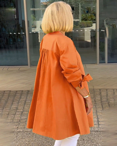 Evalina - Lange Hemdjacke aus Baumwolle mit Knöpfen und Taschen