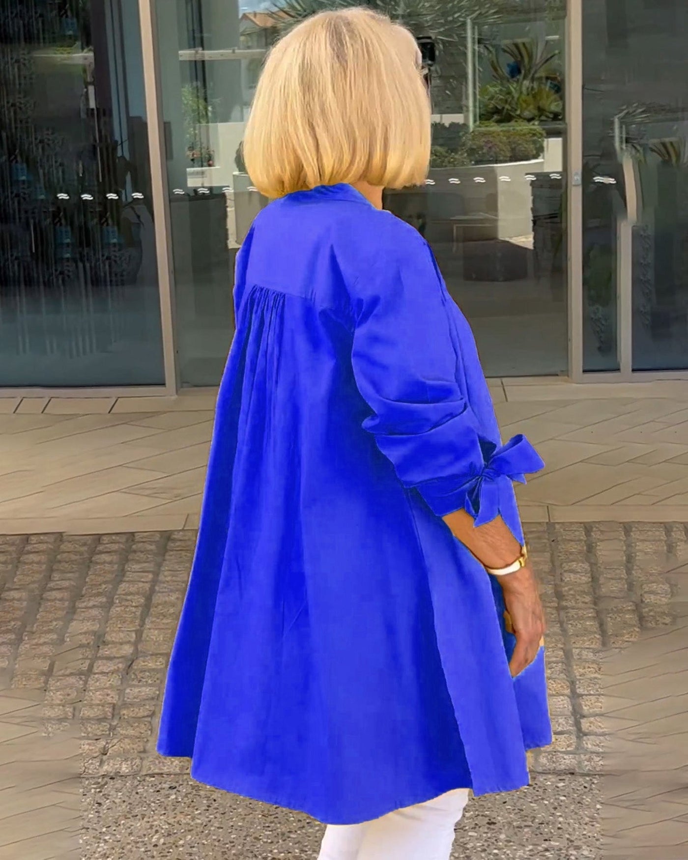 Evalina - Lange Hemdjacke aus Baumwolle mit Knöpfen und Taschen