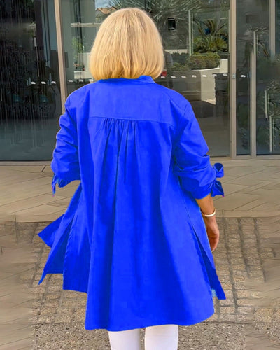 Evalina - Lange Hemdjacke aus Baumwolle mit Knöpfen und Taschen