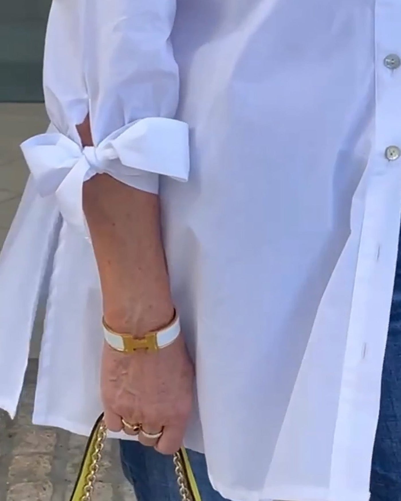 Evalina - Lange Hemdjacke aus Baumwolle mit Knöpfen und Taschen