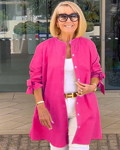 Evalina - Lange Hemdjacke aus Baumwolle mit Knöpfen und Taschen