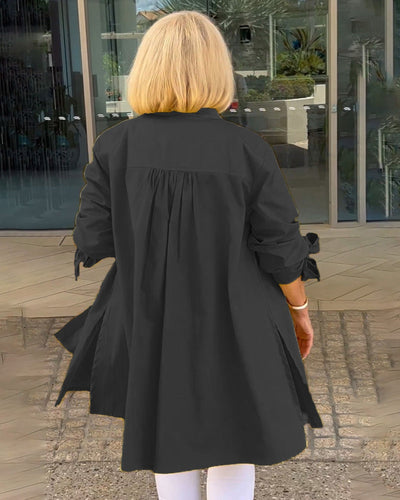 Evalina - Lange Hemdjacke aus Baumwolle mit Knöpfen und Taschen