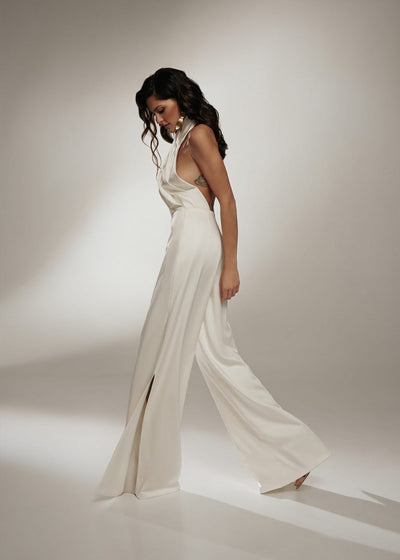 Damen Halterneck-Jumpsuit mit weitem Bein