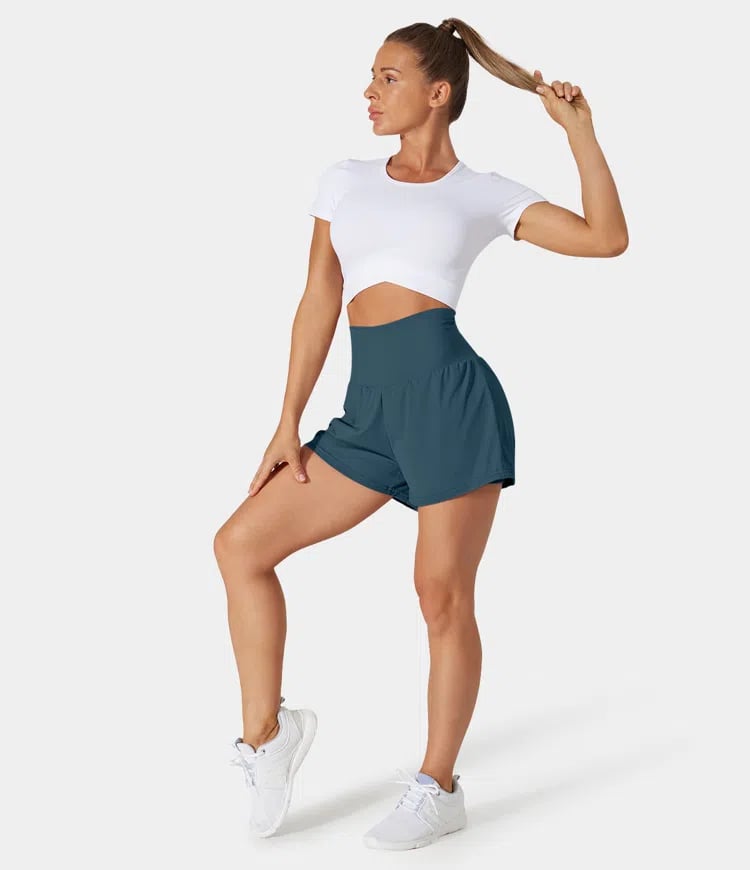 Phoebe |  2-in-1 Yoga-Shorts mit hoher Taille und Seitentaschen
