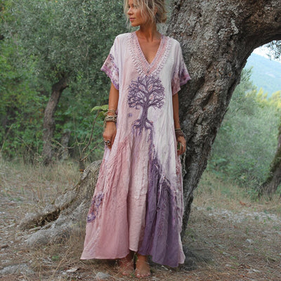 Winifred – Kurzärmeliges Kleid Im Retro Baum Gestaltung