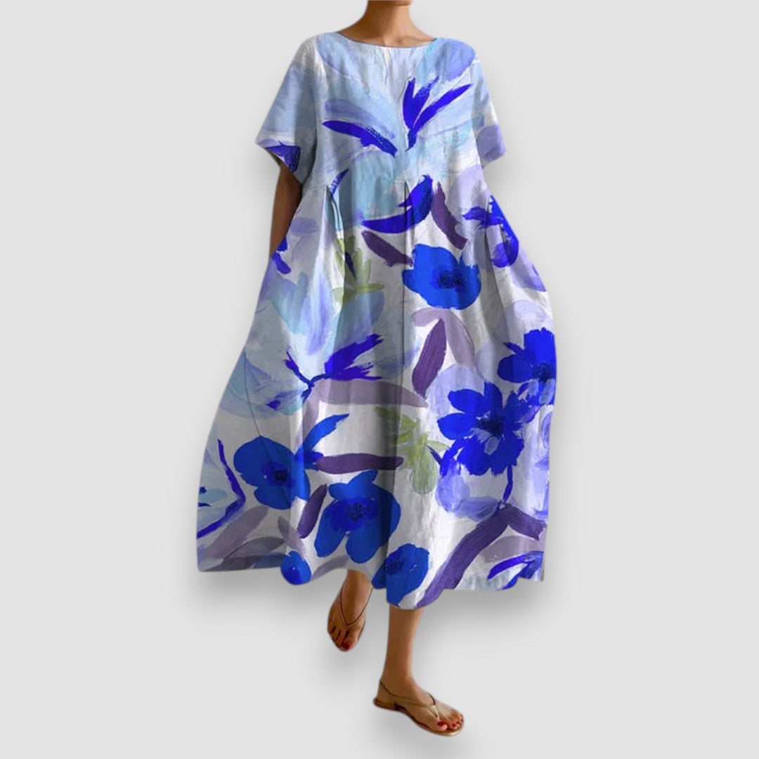 ISLA | KLEID MIT V-AUSSCHNITT UND BLUMENDRUCK