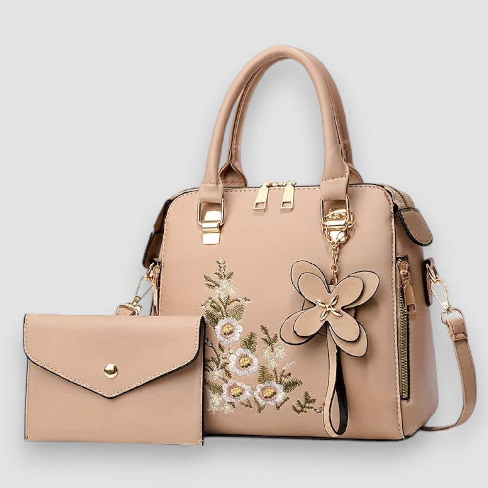 Brigin | Blume bestickte Lederhandtasche