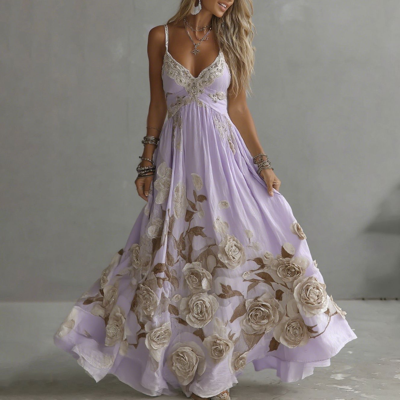 Adeluna – Maxi Kleid Mit Oldtimer Rosen Und Stickerei