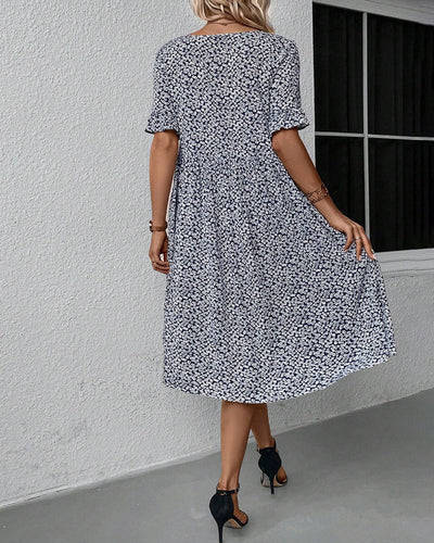 Damen Sommer-Midikleid mit V-Ausschnitt und Blumenmuster