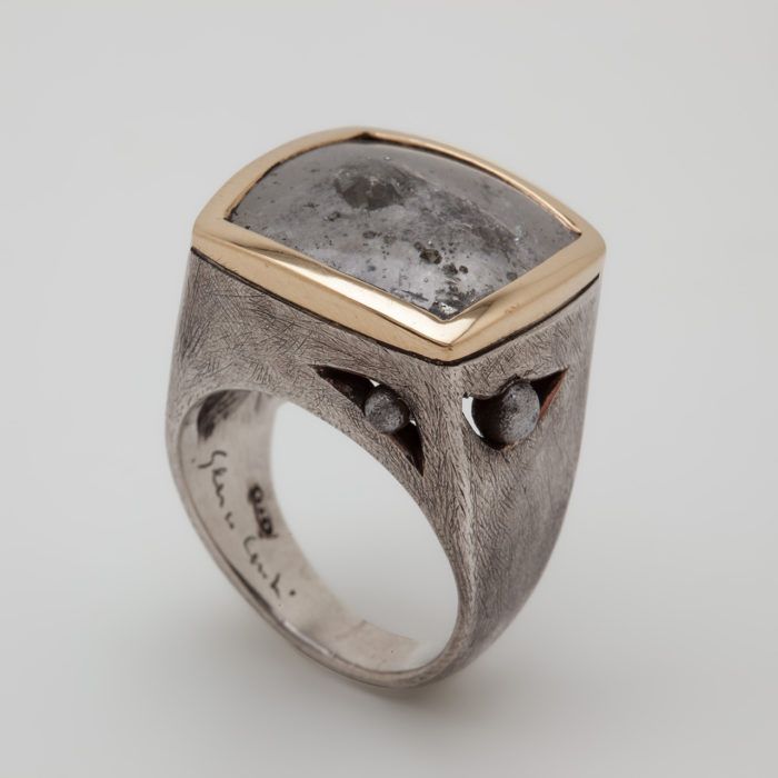 Bildhauer Ring mit Stein in Vintage Silber
