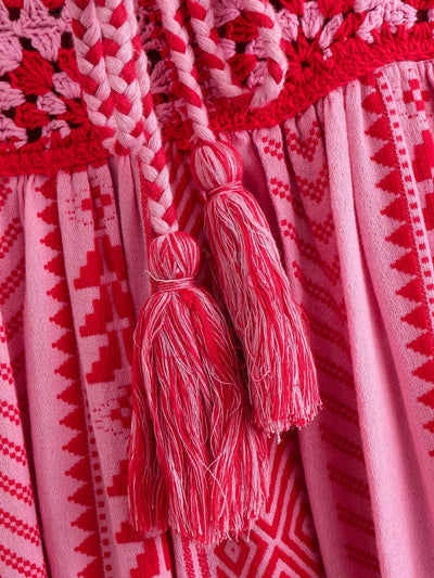 Maxikleid mit Ethno-Muster, Trägern und Schlitz für Damen