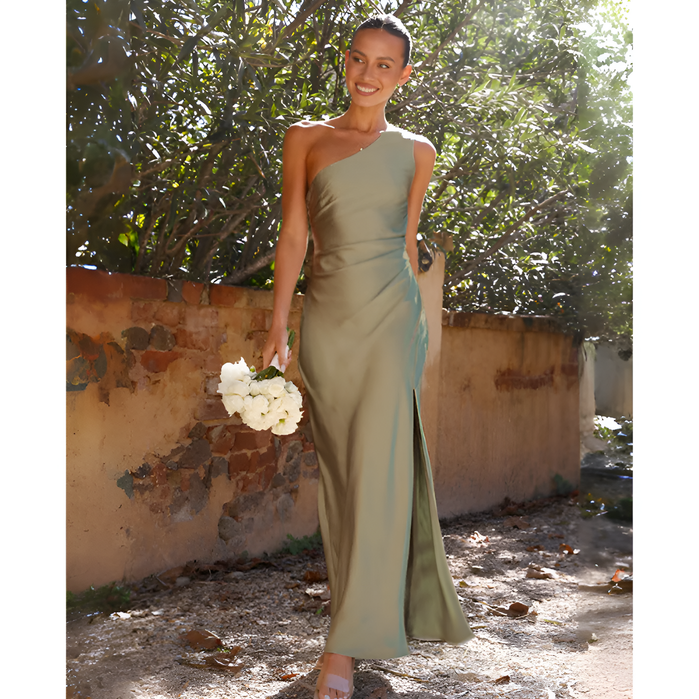 Damen Maxikleid | Ein-Schulter-Design | Figurbetonte Passform | Fließender Stoff