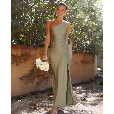 Damen Maxikleid | Ein-Schulter-Design | Figurbetonte Passform | Fließender Stoff