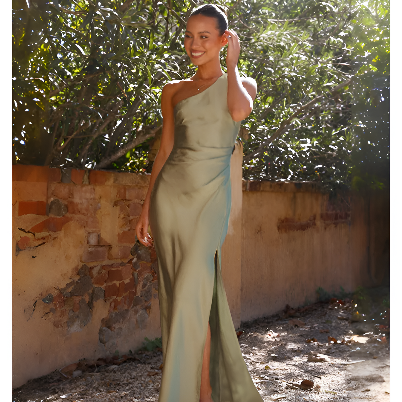 Damen Maxikleid | Ein-Schulter-Design | Figurbetonte Passform | Fließender Stoff